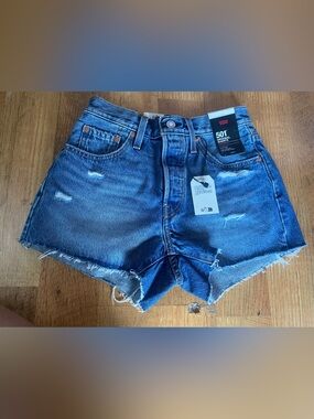 Levi's Distressed High-Rise Denim Shorts in Blue